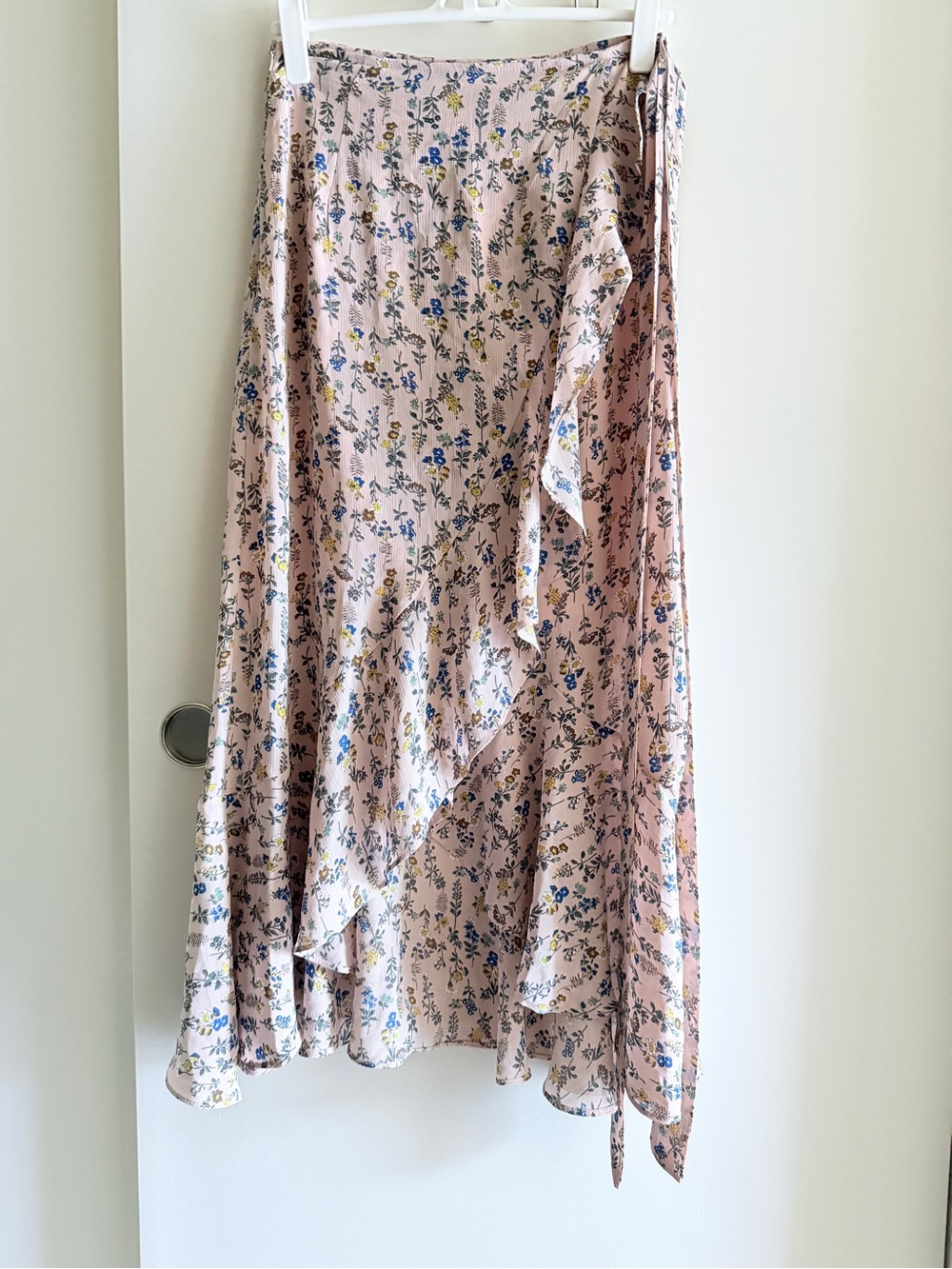 Floral Wrap Midi Skirt in Light Pink